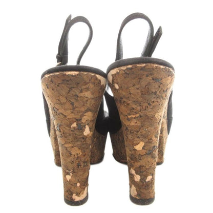 Gucci Cork Platform Suring Back Sandals Suede Black High Heel UO - GY18