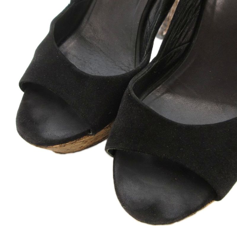 Gucci Cork Platform Suring Back Sandals Suede Black High Heel UO - GY18