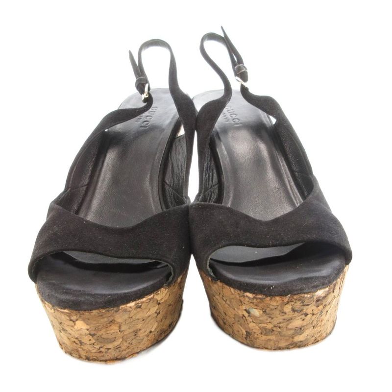 Gucci Cork Platform Suring Back Sandals Suede Black High Heel UO - GY18