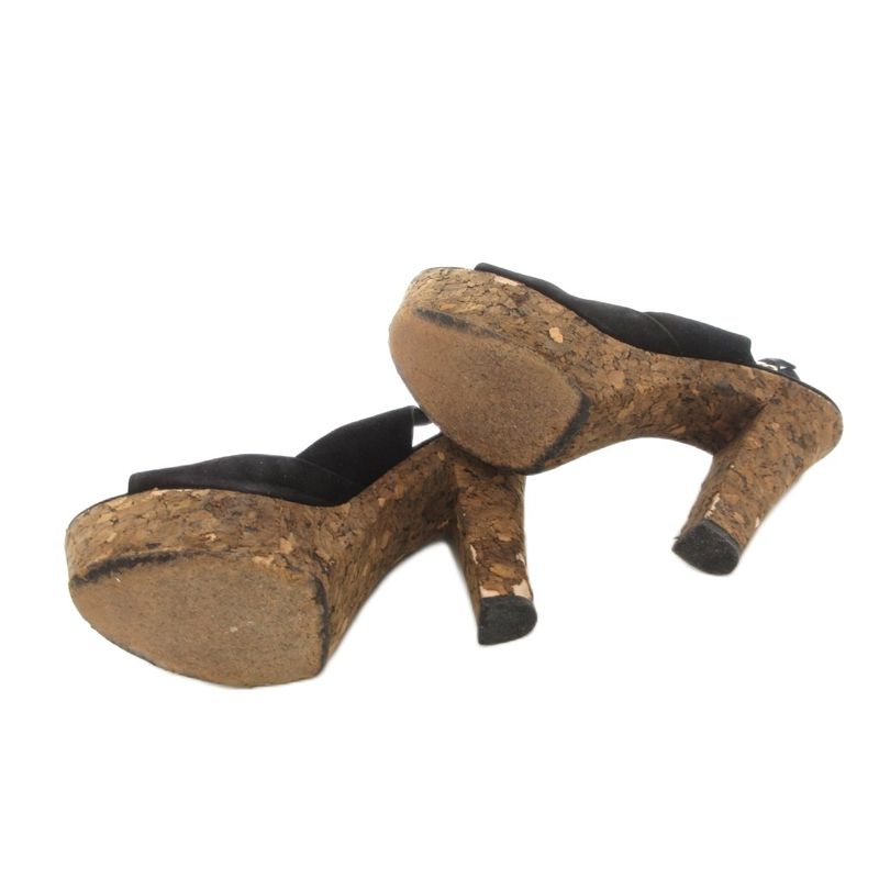 Gucci Cork Platform Suring Back Sandals Suede Black High Heel UO - GY18