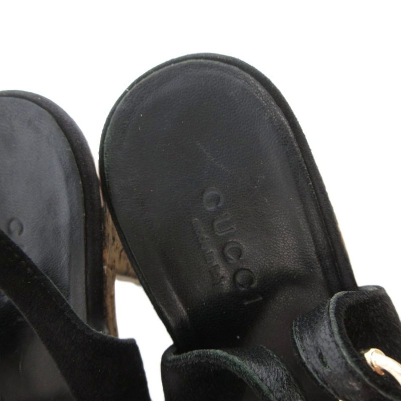 Gucci Cork Platform Suring Back Sandals Suede Black High Heel UO - GY18