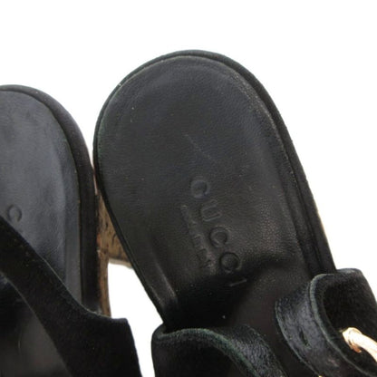 Gucci Cork Platform Suring Back Sandals Suede Black High Heel UO - GY18