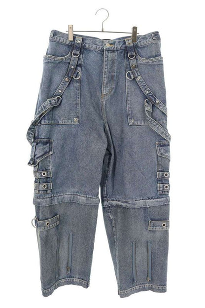 Balenciaga 22SS 681703 Tjw60 Studded Decorated Lever Baggy Denim Pants Men's 36