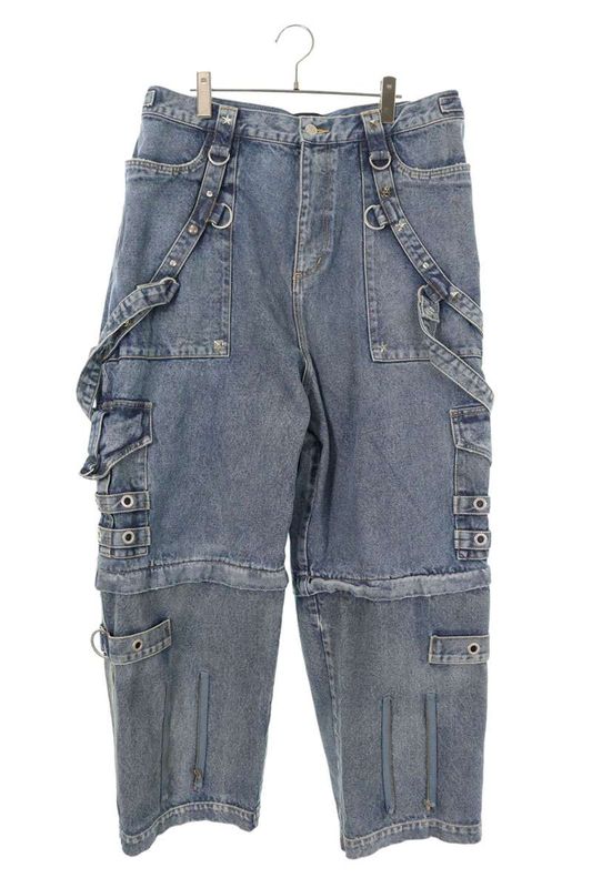 Balenciaga 22SS 681703 Tjw60 Studded Decorated Lever Baggy Denim Pants Men's 36