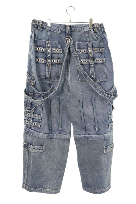 Balenciaga 22SS 681703 Tjw60 Studded Decorated Lever Baggy Denim Pants Men's 36