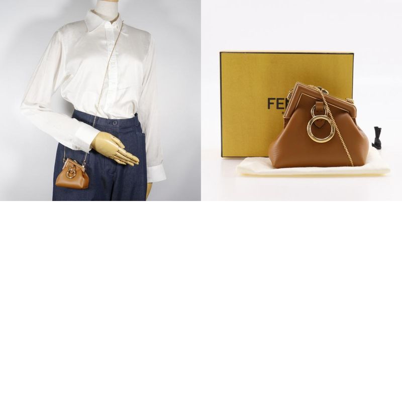 Fendi Nano First Charm Chain Pouch 7as051 Leather Women's Shoulder Bag