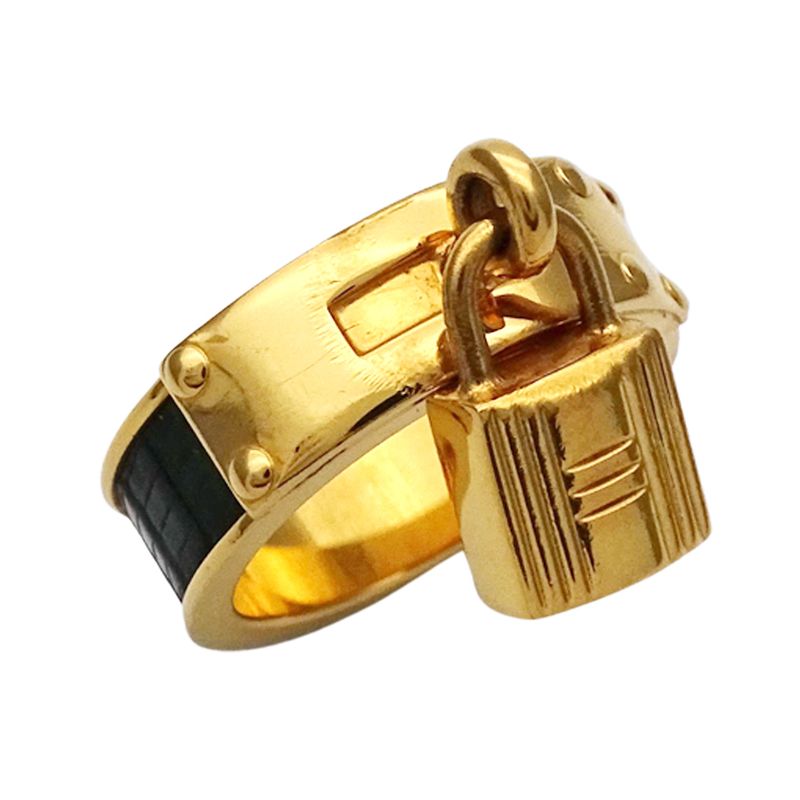 Hermes Scarf Ring Ladies Brand Kelly Cadenas Motif GP Gold Green Accessories