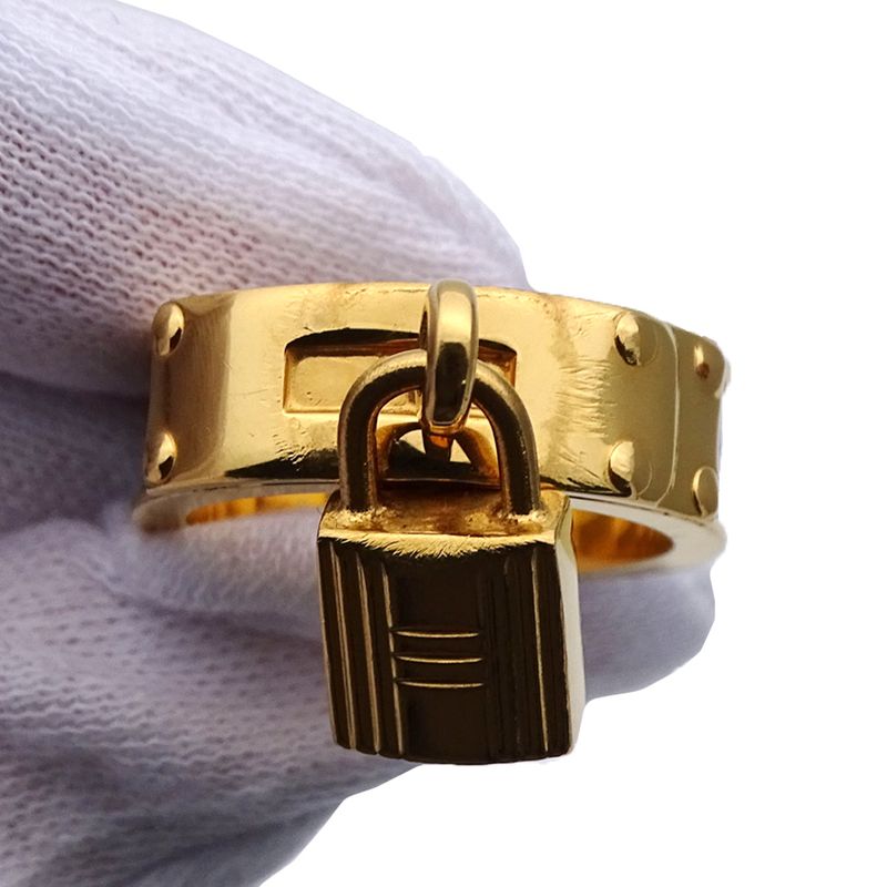 Hermes Scarf Ring Ladies Brand Kelly Cadenas Motif GP Gold Green Accessories