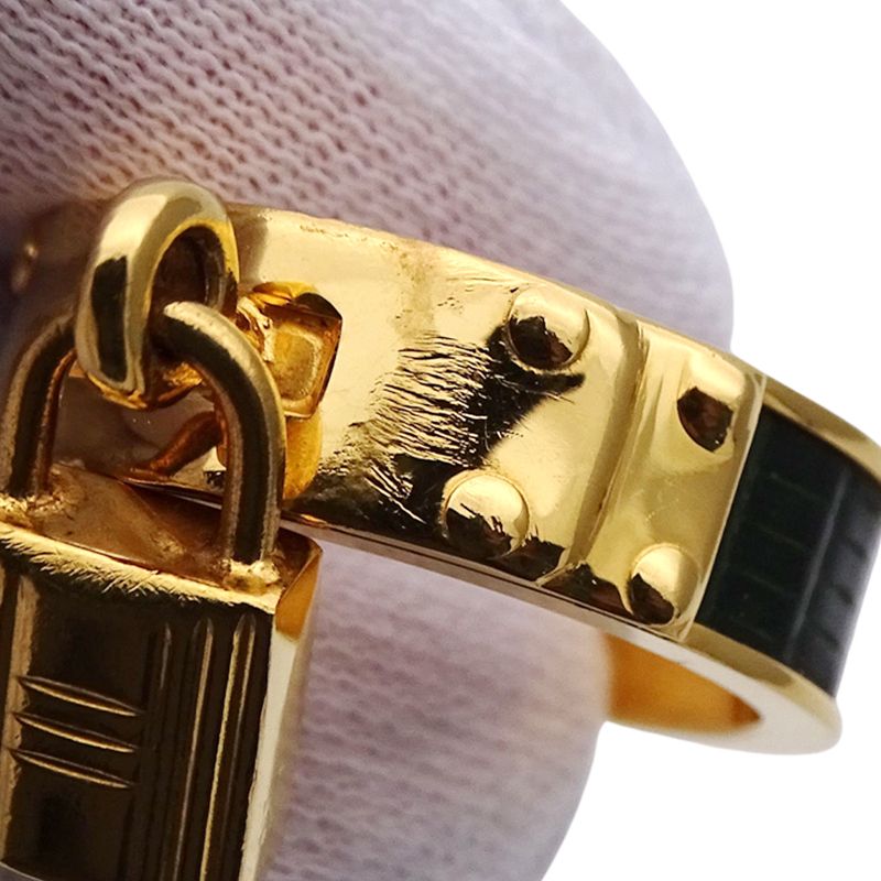 Hermes Scarf Ring Ladies Brand Kelly Cadenas Motif GP Gold Green Accessories