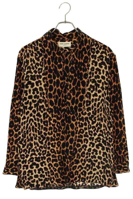 Saint Laurent Paris 627799 Y2b09 Leopard Tie Long Sleeve Shirt Men's 38
