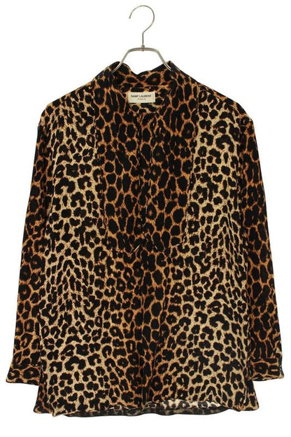 Saint Laurent Paris 627799 Y2b09 Leopard Tie Long Sleeve Shirt Men's 38