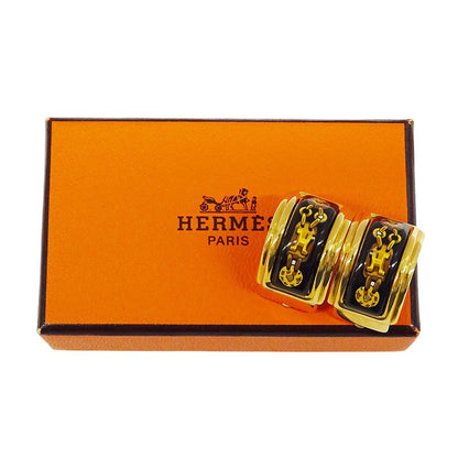 Hermes Earrings Ladies Branded Emile Black Gold Accessory For Both Ears Large