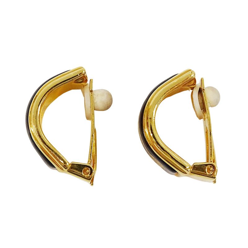 Hermes Earrings Ladies Branded Emile Black Gold Accessory For Both Ears Large