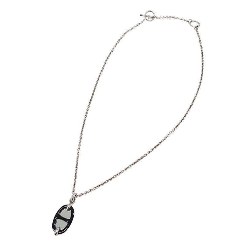 Hermes Necklace Ladies Brand Mini Mayon PM Metal Silver Black Pendant Accessory