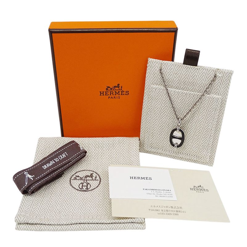 Hermes Necklace Ladies Brand Mini Mayon PM Metal Silver Black Pendant Accessory