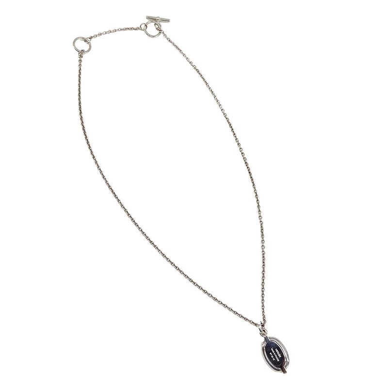 Hermes Necklace Ladies Brand Mini Mayon PM Metal Silver Black Pendant Accessory