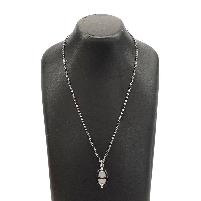 Hermes Necklace Ladies Brand Mini Mayon PM Metal Silver Black Pendant Accessory