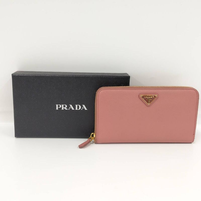 Prada Round Zipper Long Wallet Saffiano Leather Pink Kp5028