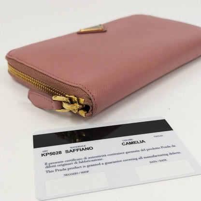 Prada Round Zipper Long Wallet Saffiano Leather Pink Kp5028