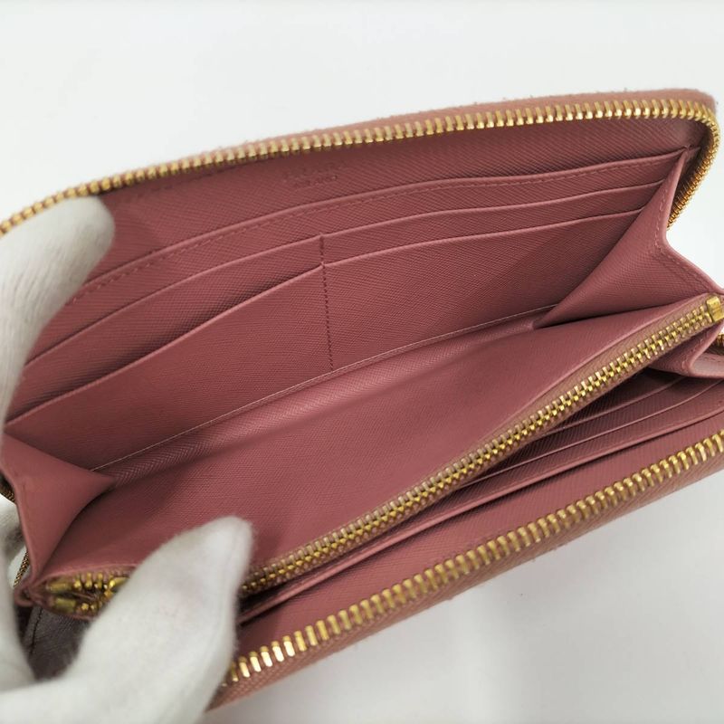 Prada Round Zipper Long Wallet Saffiano Leather Pink Kp5028
