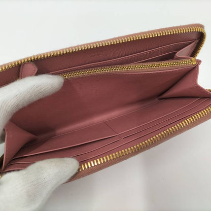 Prada Round Zipper Long Wallet Saffiano Leather Pink Kp5028