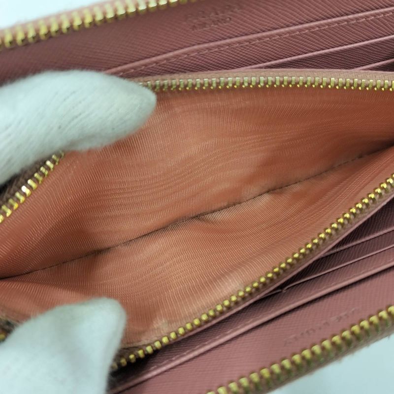 Prada Round Zipper Long Wallet Saffiano Leather Pink Kp5028