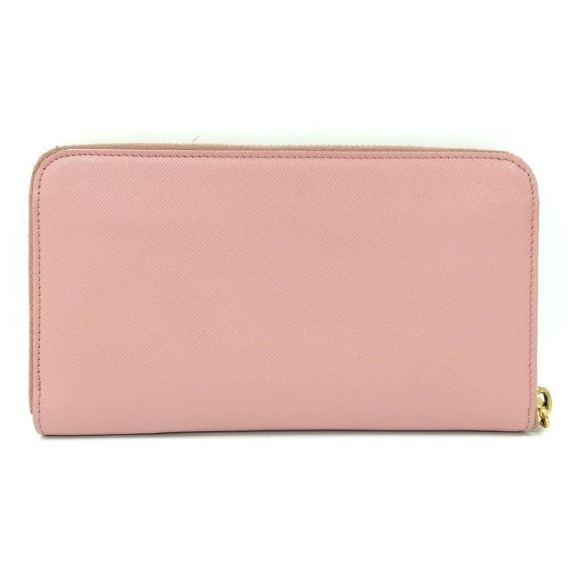 Prada Round Zipper Long Wallet Saffiano Leather Pink Kp5028