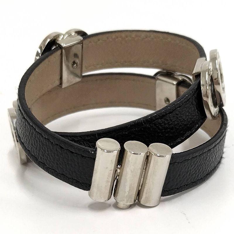 Bvlgari Doppio Tondo Double Coil Bracelet Leather Plated Silver Black