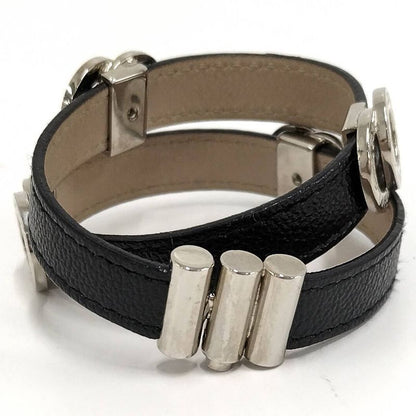 Bvlgari Doppio Tondo Double Coil Bracelet Leather Plated Silver Black