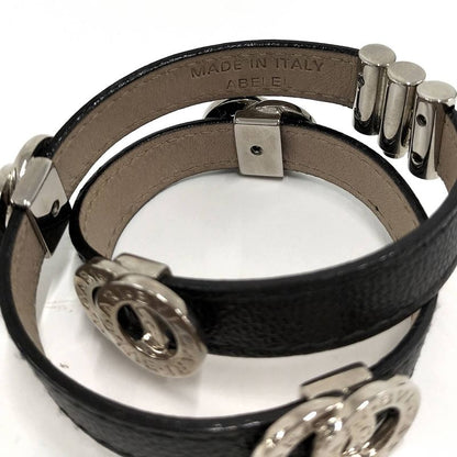 Bvlgari Doppio Tondo Double Coil Bracelet Leather Plated Silver Black