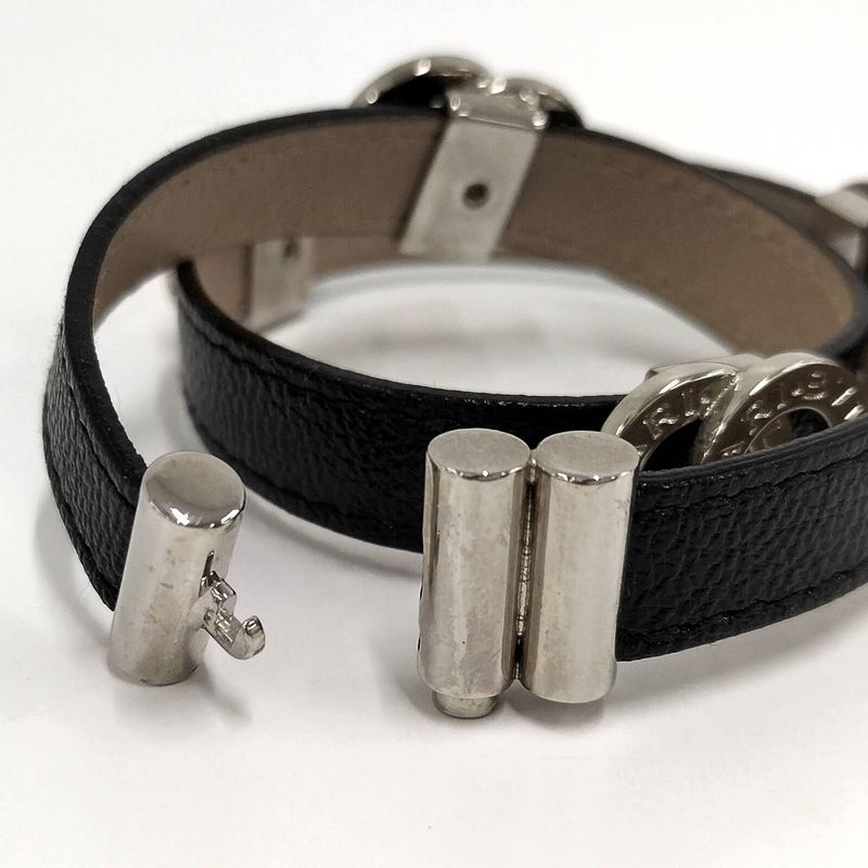 Bvlgari Doppio Tondo Double Coil Bracelet Leather Plated Silver Black