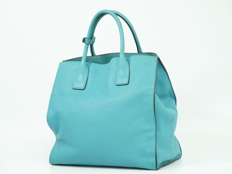 Authentic Prada Leather Tote Handbag Light Blue Bag Pre-owned [follow-up