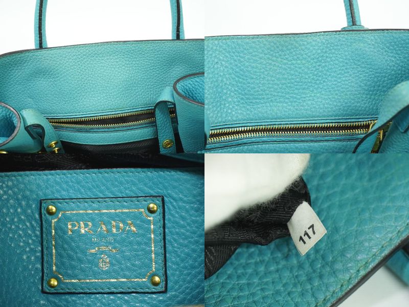 Authentic Prada Leather Tote Handbag Light Blue Bag Pre-owned [follow-up