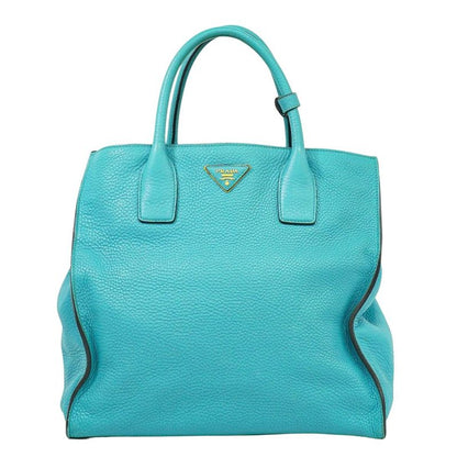 Authentic Prada Leather Tote Handbag Light Blue Bag Pre-owned [follow-up