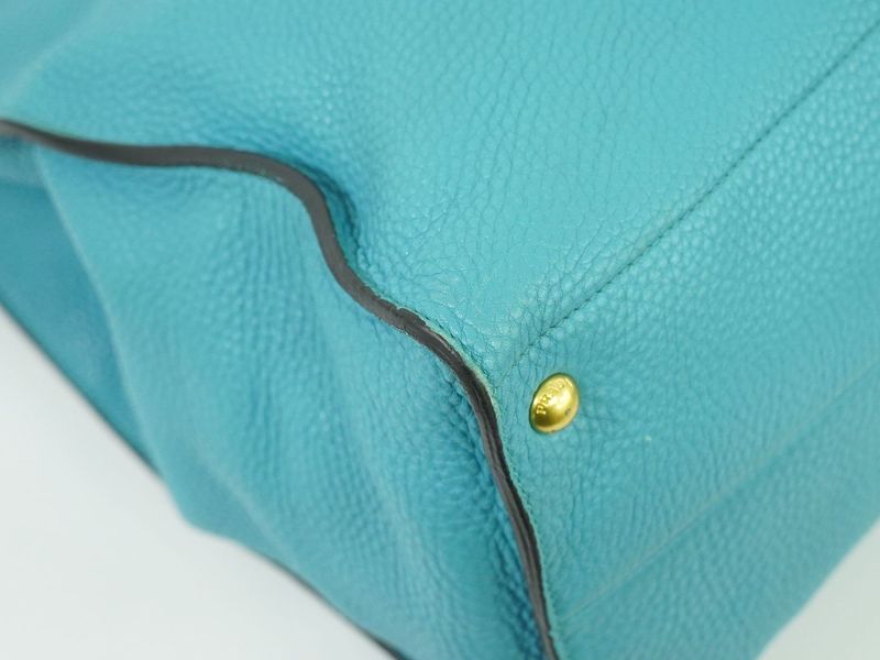 Authentic Prada Leather Tote Handbag Light Blue Bag Pre-owned [follow-up