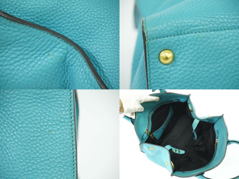 Authentic Prada Leather Tote Handbag Light Blue Bag Pre-owned [follow-up