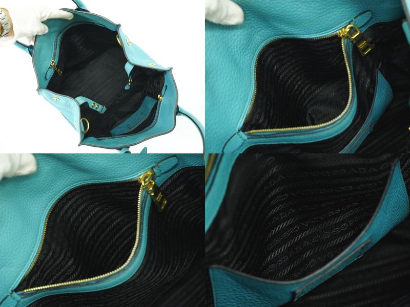 Authentic Prada Leather Tote Handbag Light Blue Bag Pre-owned [follow-up