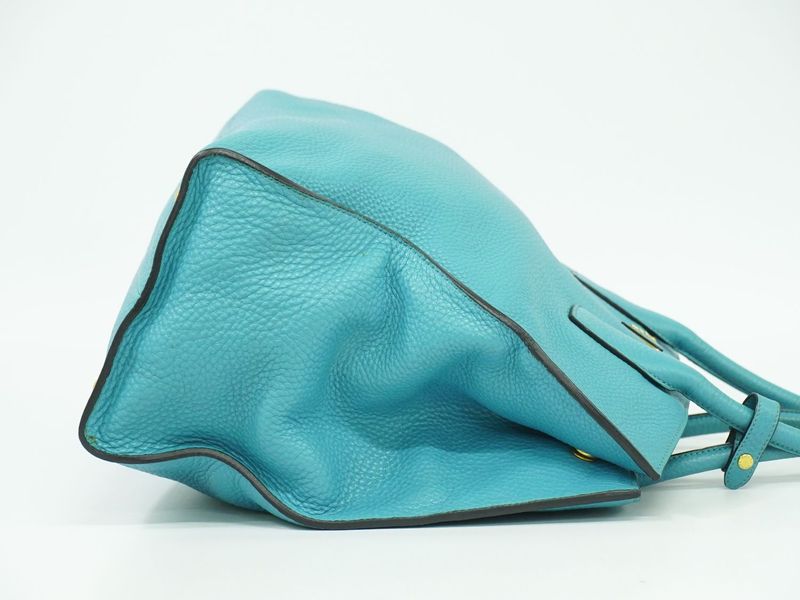 Authentic Prada Leather Tote Handbag Light Blue Bag Pre-owned [follow-up