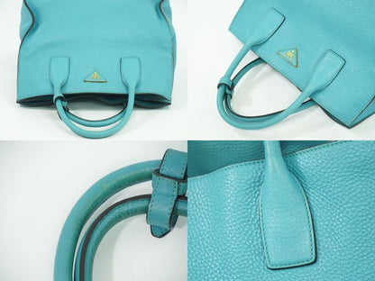 Authentic Prada Leather Tote Handbag Light Blue Bag Pre-owned [follow-up