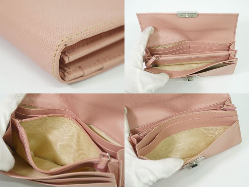 Authentic Prada Saffiano Leather Long Wallet Long Wallet Pink Saffiano Wallet