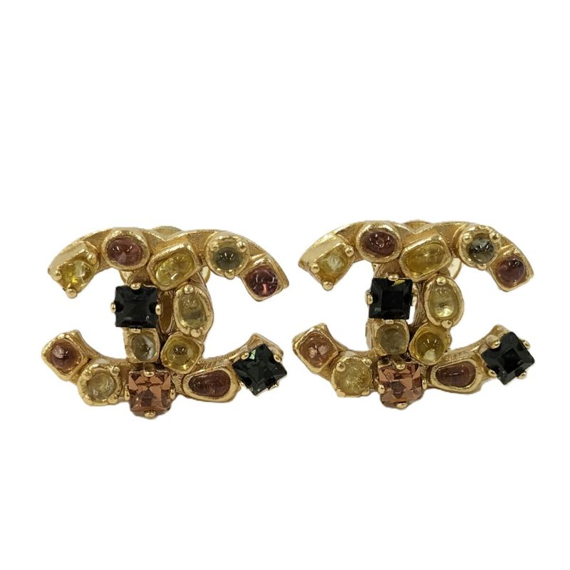 Chanel Earrings Coco Rhinestone GP Plated Gold