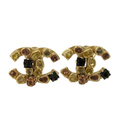 Chanel Earrings Coco Rhinestone GP Plated Gold