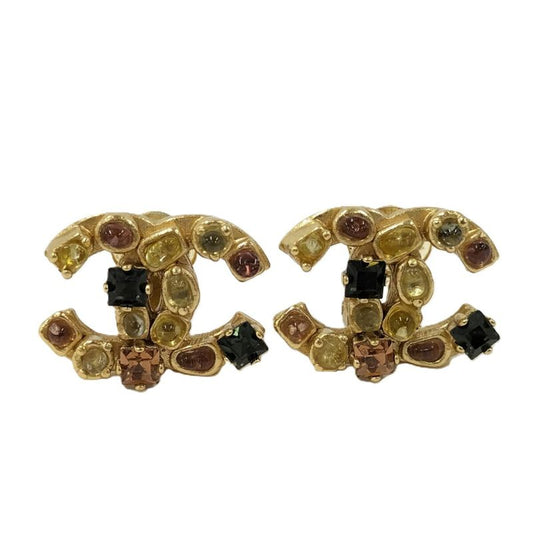Chanel Earrings Coco Rhinestone GP Plated Gold