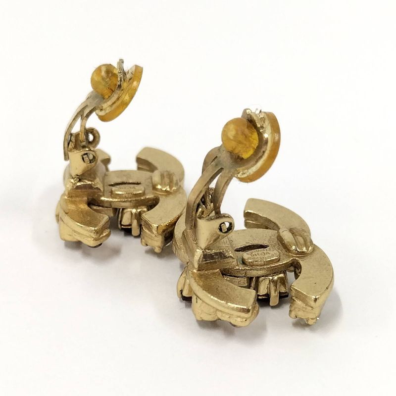 Chanel Earrings Coco Rhinestone GP Plated Gold