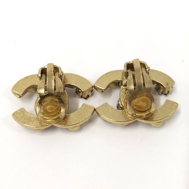 Chanel Earrings Coco Rhinestone GP Plated Gold