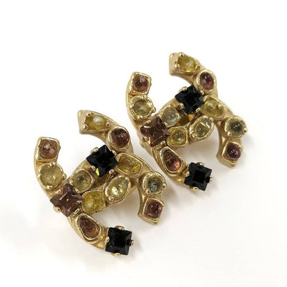Chanel Earrings Coco Rhinestone GP Plated Gold