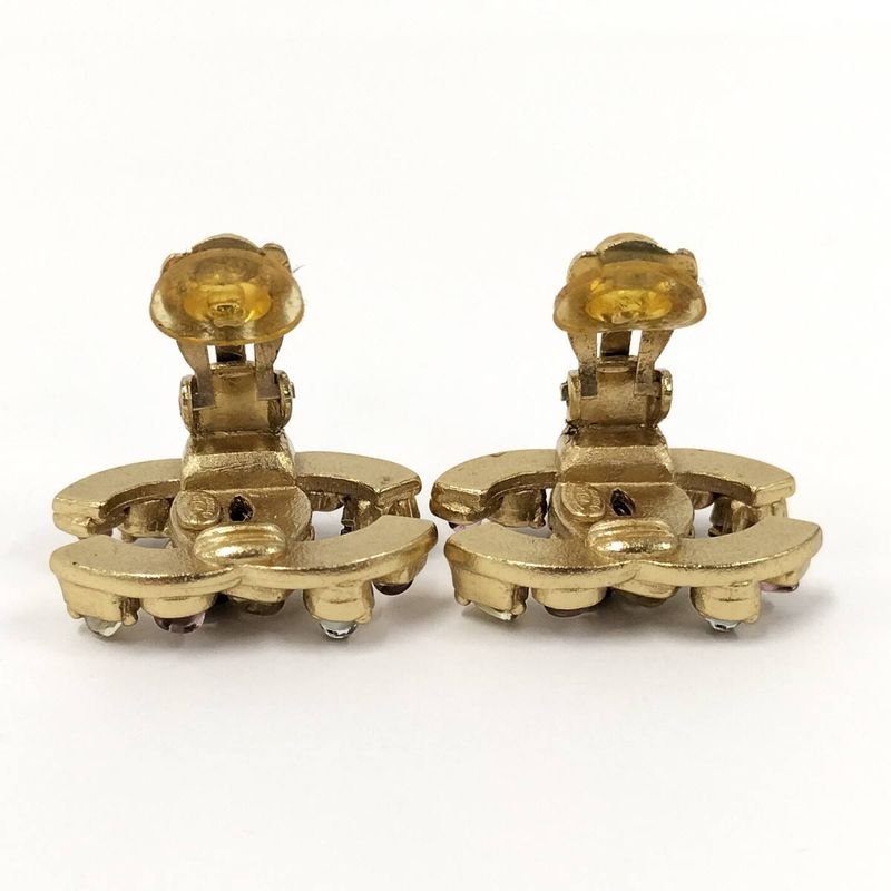 Chanel Earrings Coco Rhinestone GP Plated Gold