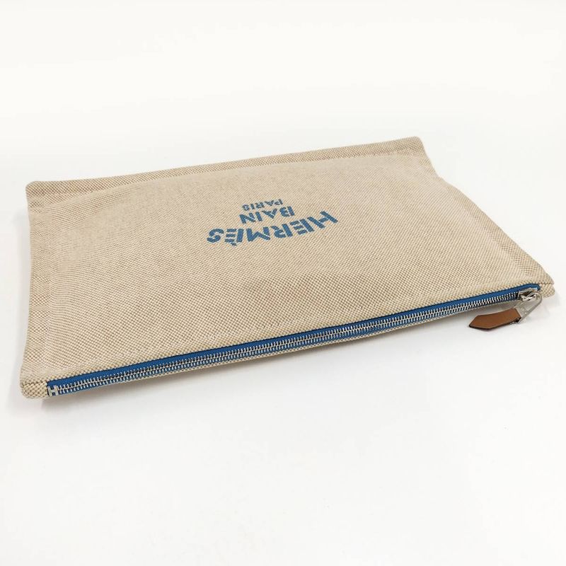 Hermes New Yachting GM Clutch Bag Canvas Beige