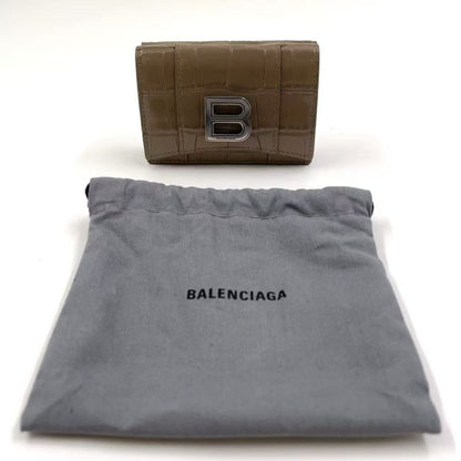 Balenciaga Hourglass Croc Shape Purses Leather Gray Beige Wallet Silver