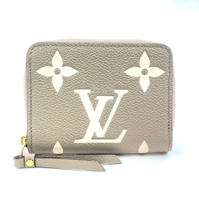 Louis Vuitton Zippy Coin Purse Leather Gray Beige Wallet Gold M69797